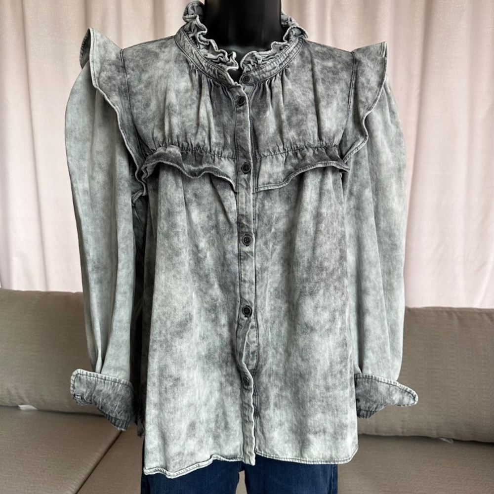 Isabel Etoile Marant Tie Dye Acid Wash Print Mock Neck Button up top - Picture 13 of 13